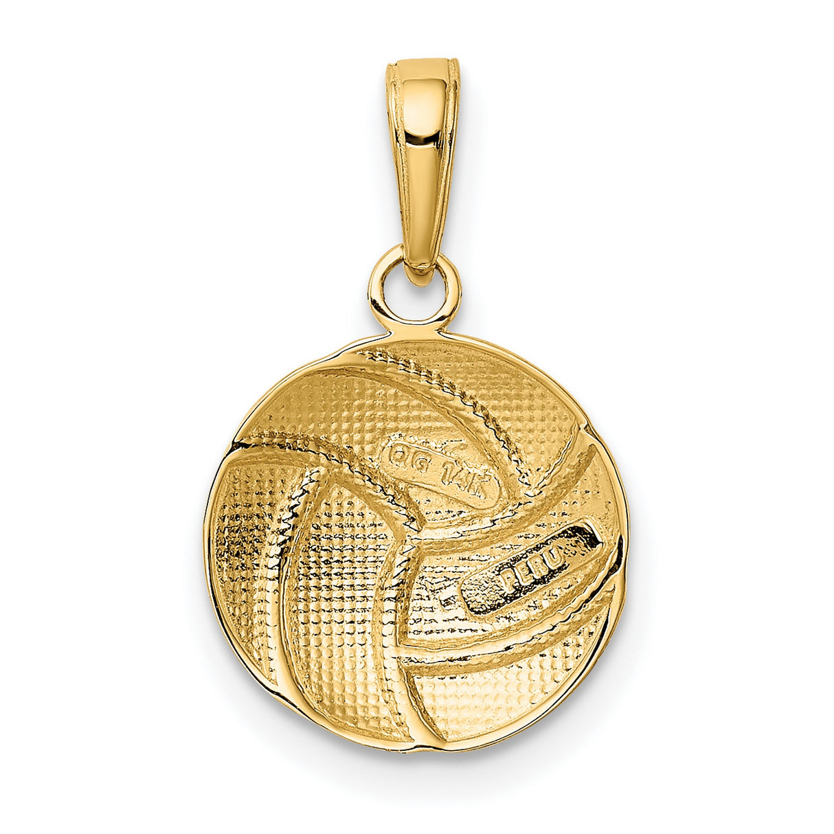 10k Yellow Gold Volleyball Pendant, Polished Sports Charm with Teamwork Ball Design