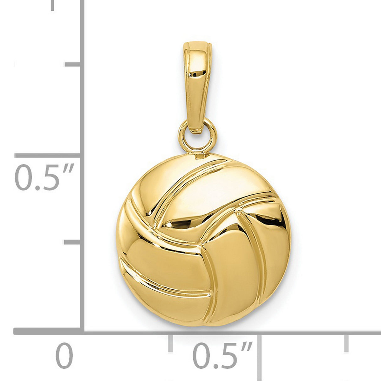 10k Yellow Gold Volleyball Pendant, Polished Sports Charm with Teamwork Ball Design