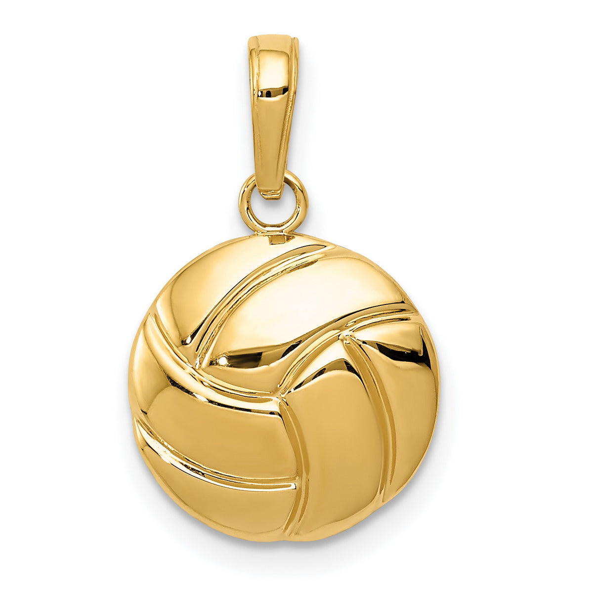 10k Yellow Gold Volleyball Pendant, Polished Sports Charm with Teamwork Ball Design