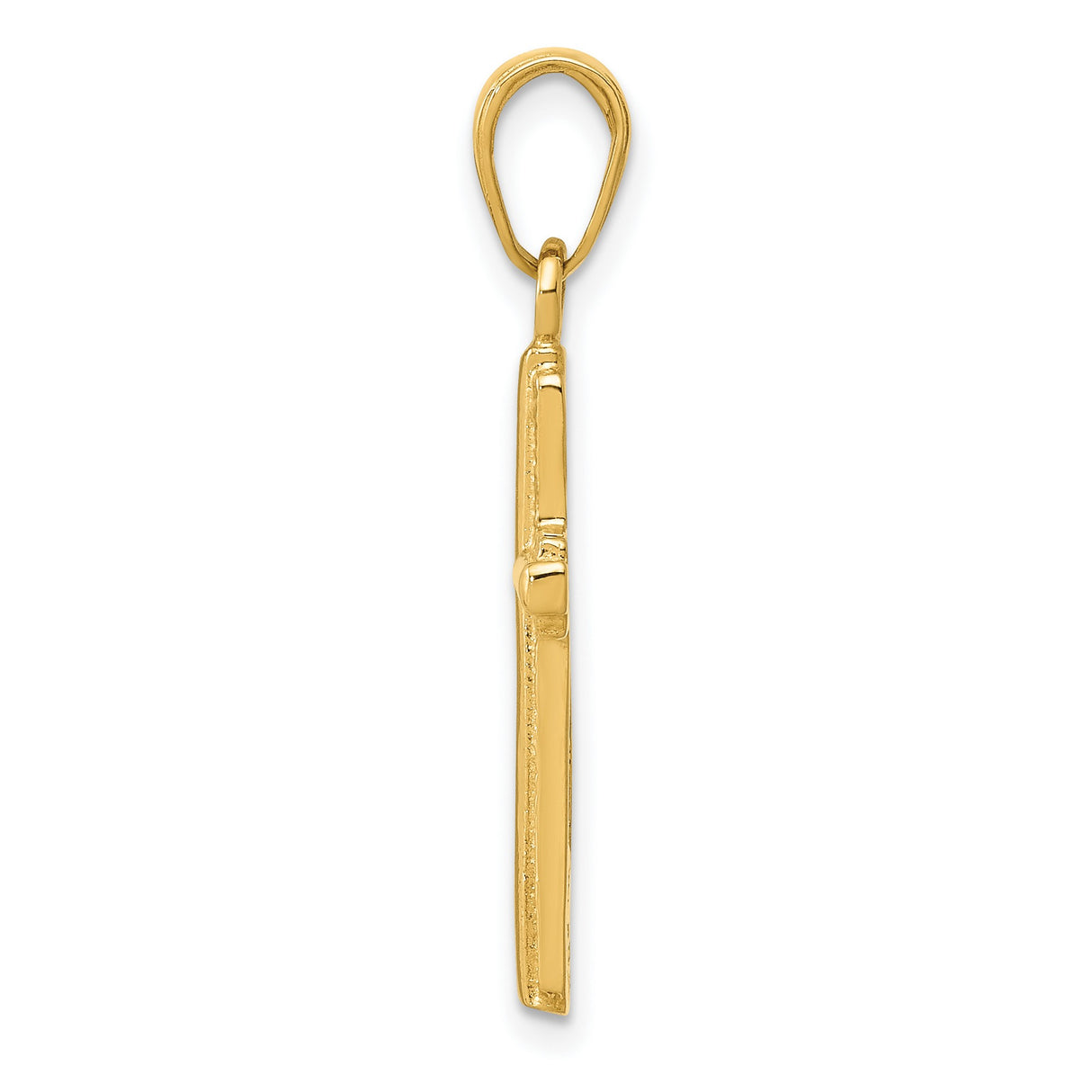 10k Yellow Gold Cross Pendant with Textured Rope Border and Beveled Edge