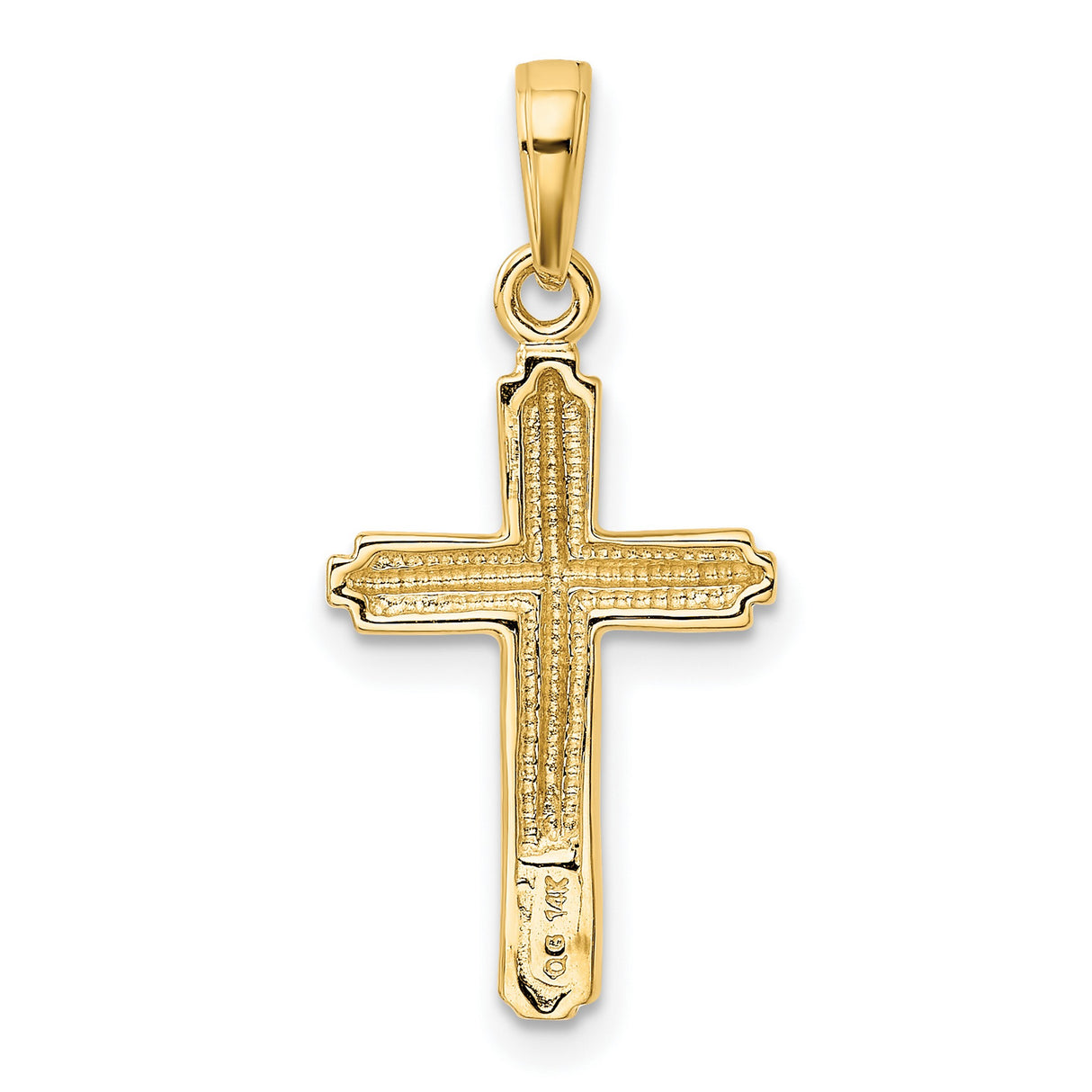 10k Yellow Gold Cross Pendant with Textured Rope Border and Beveled Edge