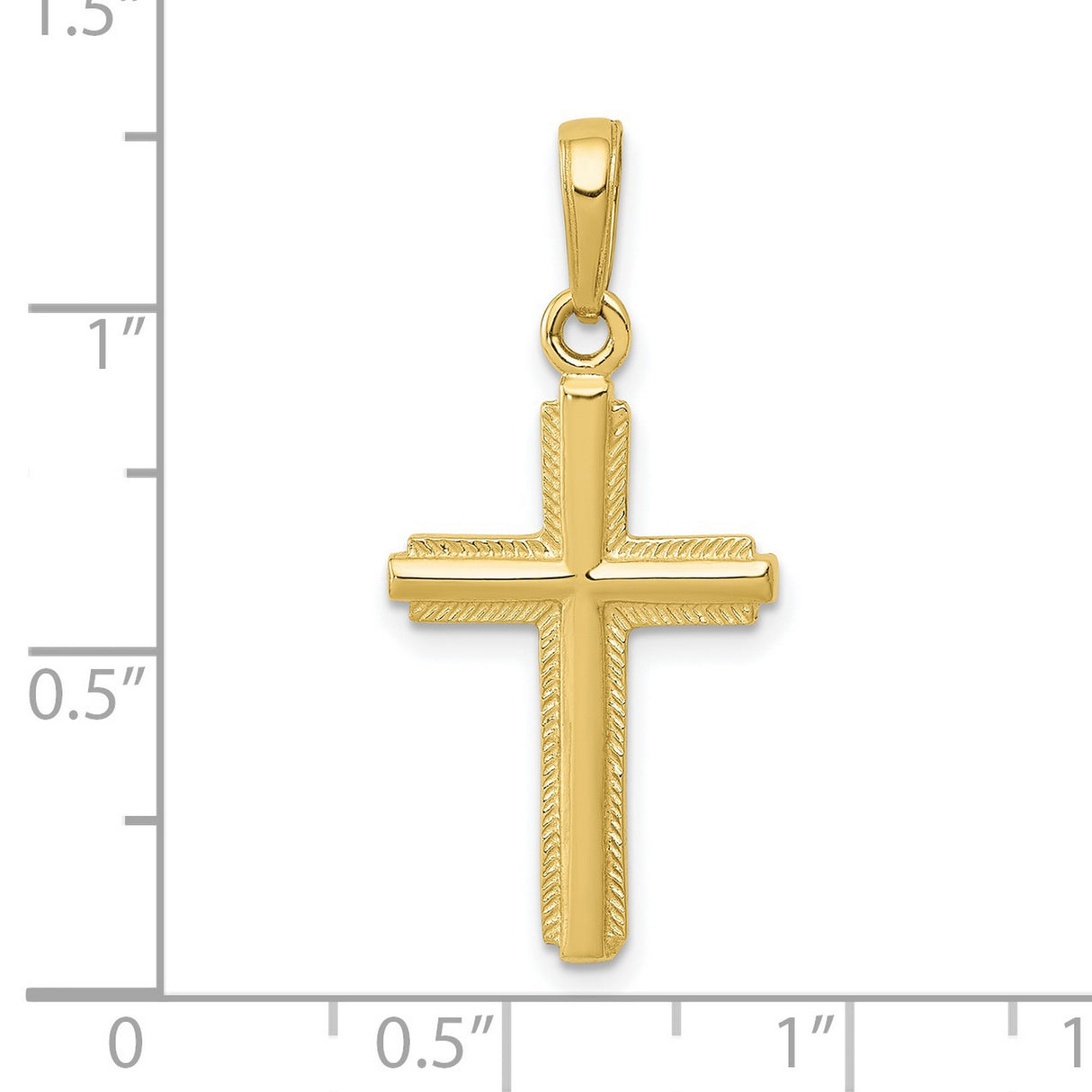 10k Yellow Gold Cross Pendant with Textured Rope Border and Beveled Edge
