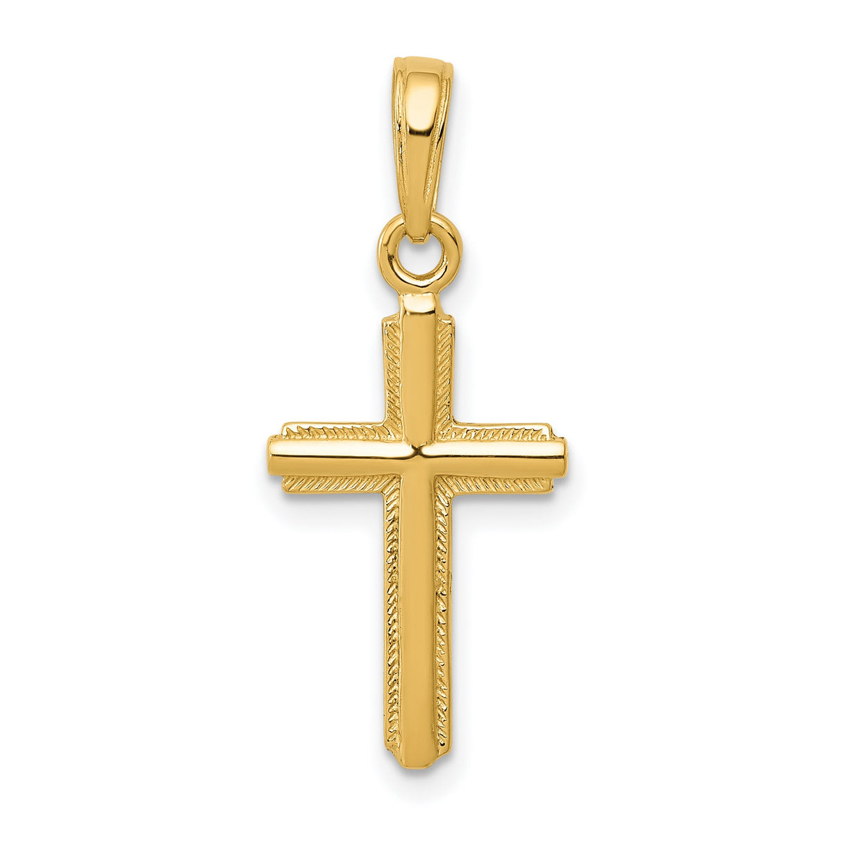10k Yellow Gold Cross Pendant with Beveled Edge and Milgrain Detail, Latin Design for Men and Women