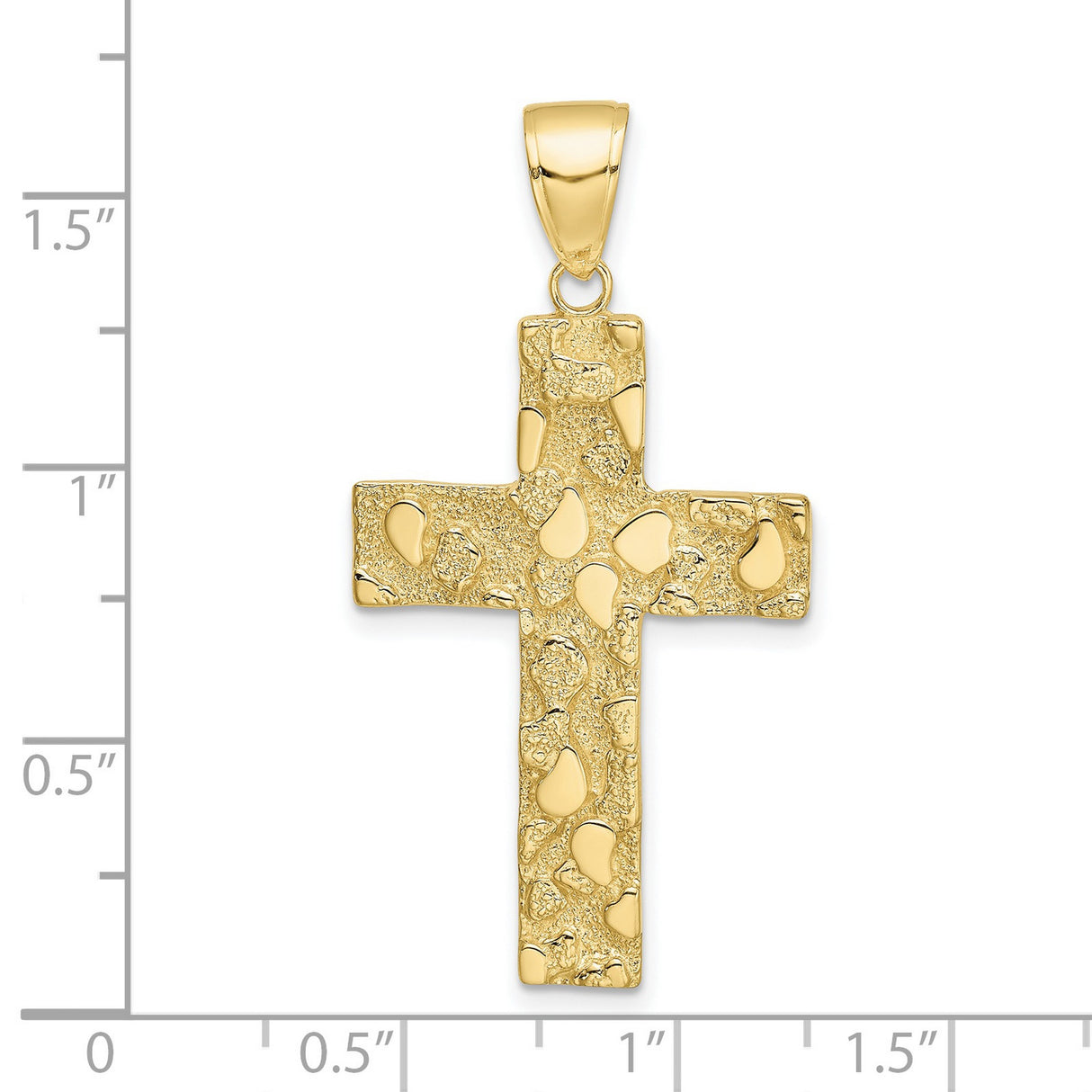 10k Yellow Gold Cross Pendant, Nugget Style with Polished Textured Finish, Christian Symbol for Men and Women