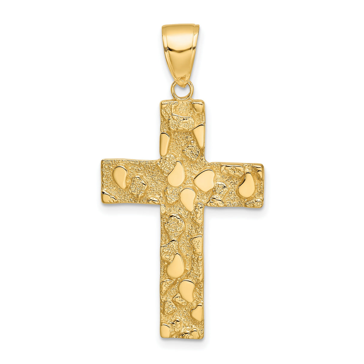 10k Yellow Gold Cross Pendant, Nugget Style with Polished Textured Finish, Christian Symbol for Men and Women