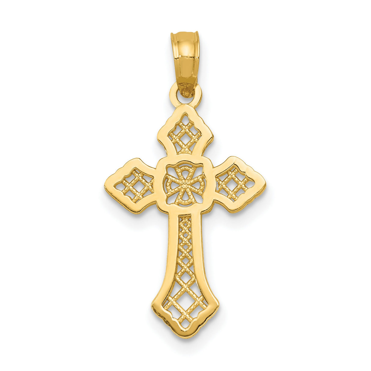 10k Yellow Gold Cross Pendant with Byzantine-Inspired Symmetric Design and Arrow Tip Detailing