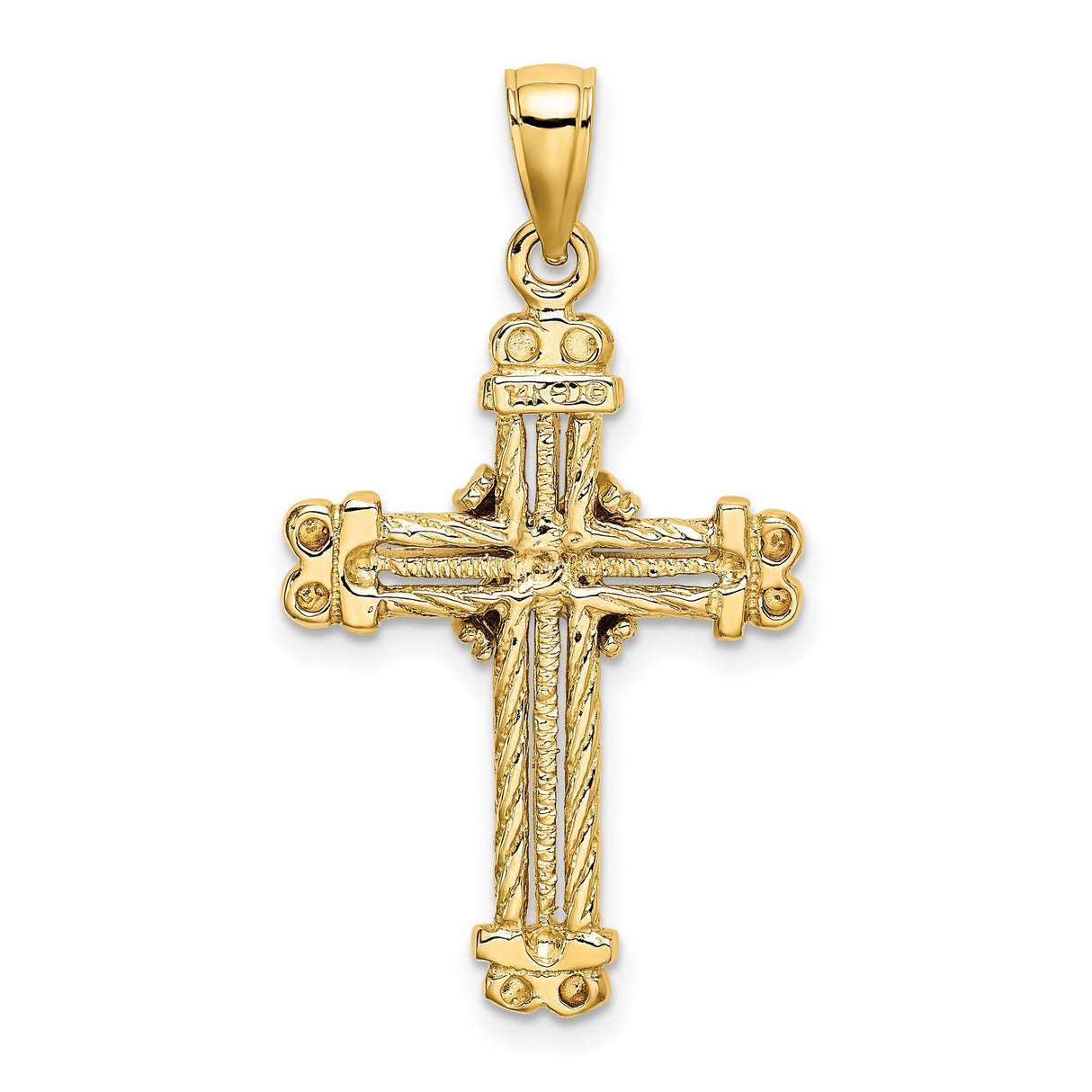 10k Yellow Gold Cross Pendant with Braided Rope Design and Textured Detail for Men and Women