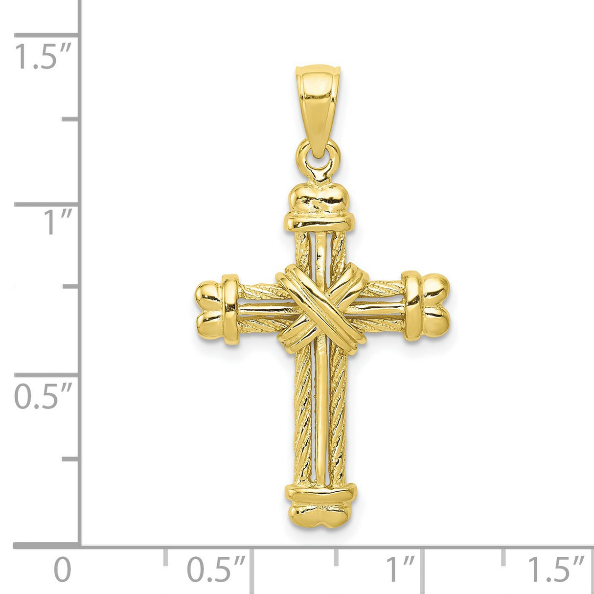10k Yellow Gold Cross Pendant with Braided Rope Design and Textured Detail for Men and Women