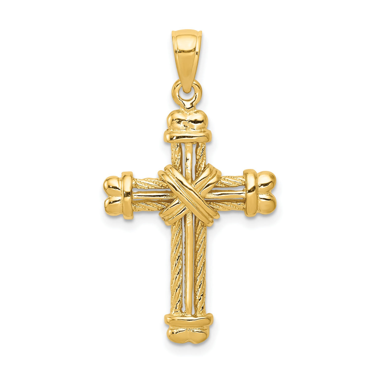 10k Yellow Gold Cross Pendant with Braided Rope Design and Textured Detail for Men and Women