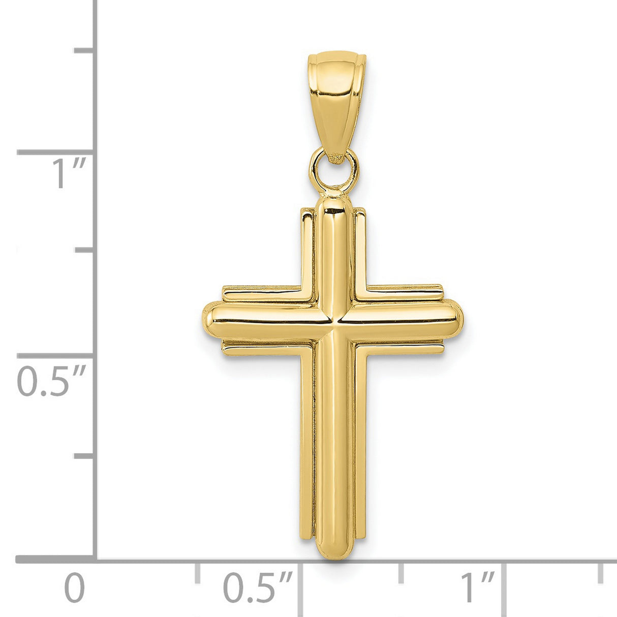 10k Yellow Gold Cross Pendant with Beveled Stick Design and Framed Minimalist Style