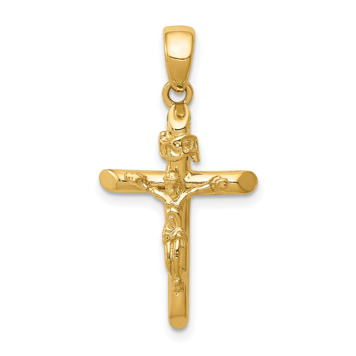 10k Yellow Gold Crucifix Cross Pendant with Sculpted Jesus Figure, Religious Charm