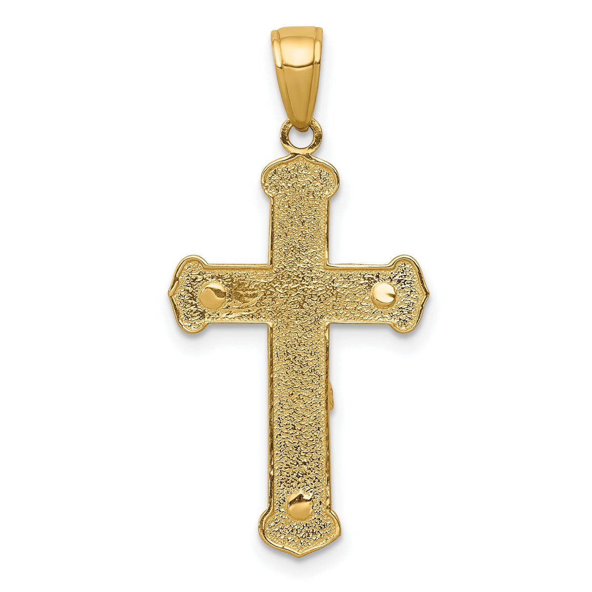 10k Yellow Gold Crucifix Cross Pendant with Textured Detail, Latin Christian Religious Charm