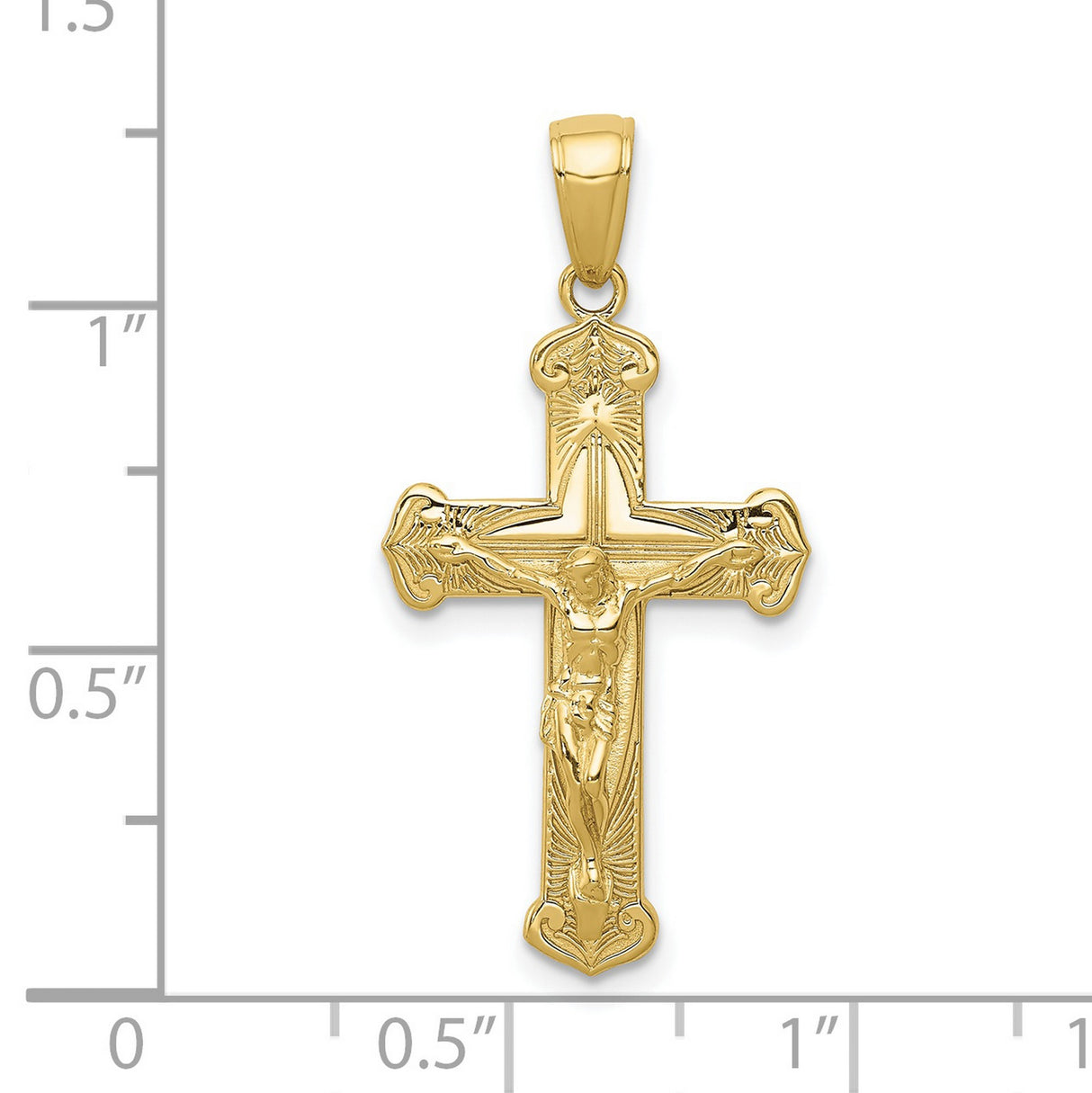 10k Yellow Gold Crucifix Cross Pendant with Textured Detail, Latin Christian Religious Charm