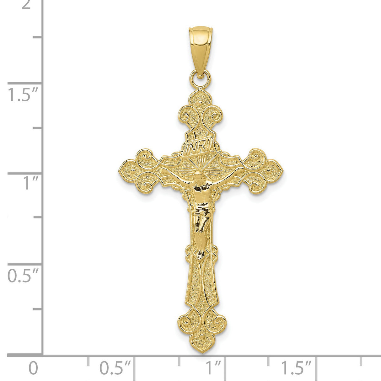 10k Yellow Gold Crucifix Cross Pendant with INRI Jesus Figure, Textured Catholic Design