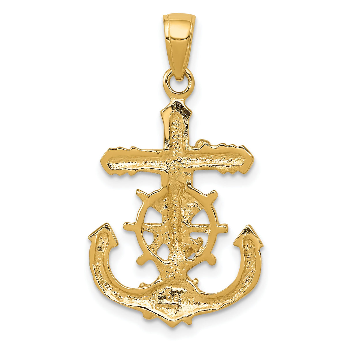 10k Yellow Gold Crucifix Anchor Cross Pendant with Rope Wheel Nautical Design