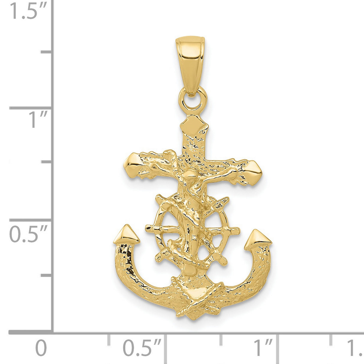 10k Yellow Gold Crucifix Anchor Cross Pendant with Rope Wheel Nautical Design