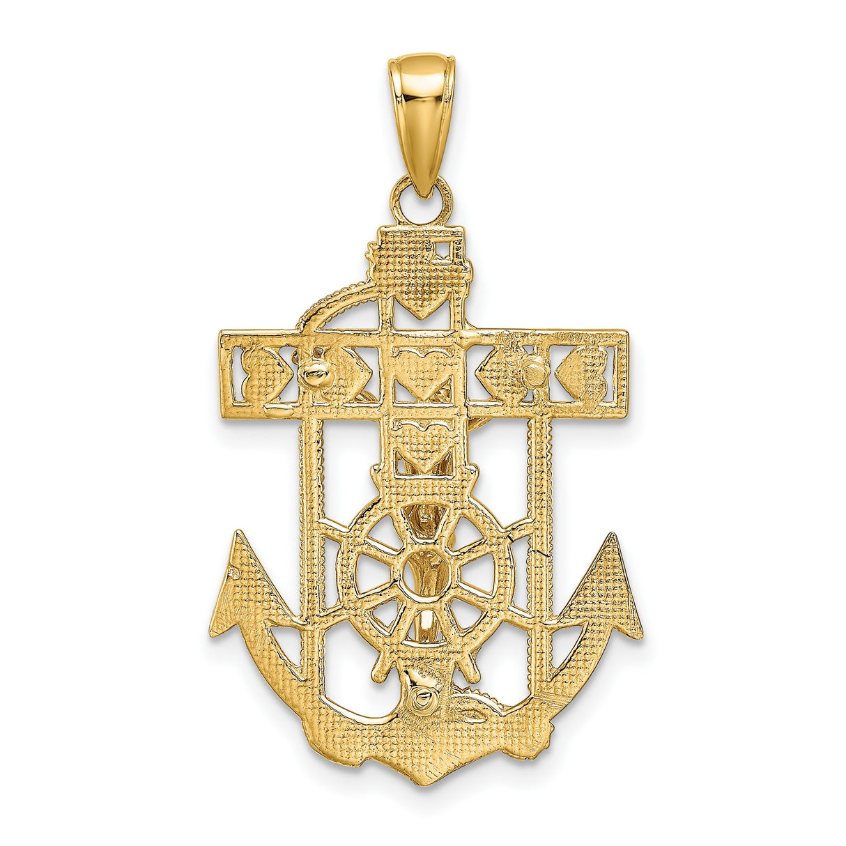 10k Yellow Gold Crucifix Pendant with Anchor and Ship Wheel Nautical Design