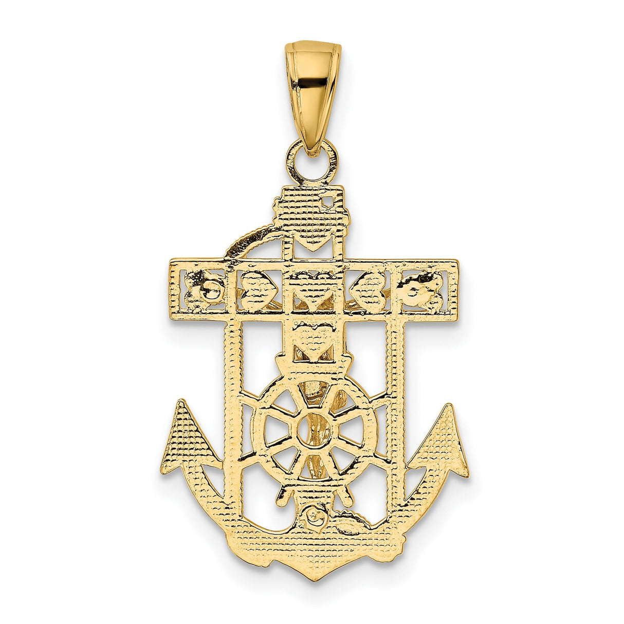 10k Yellow Gold Crucifix Cross Pendant with Textured Finish and Anchor Rope Design