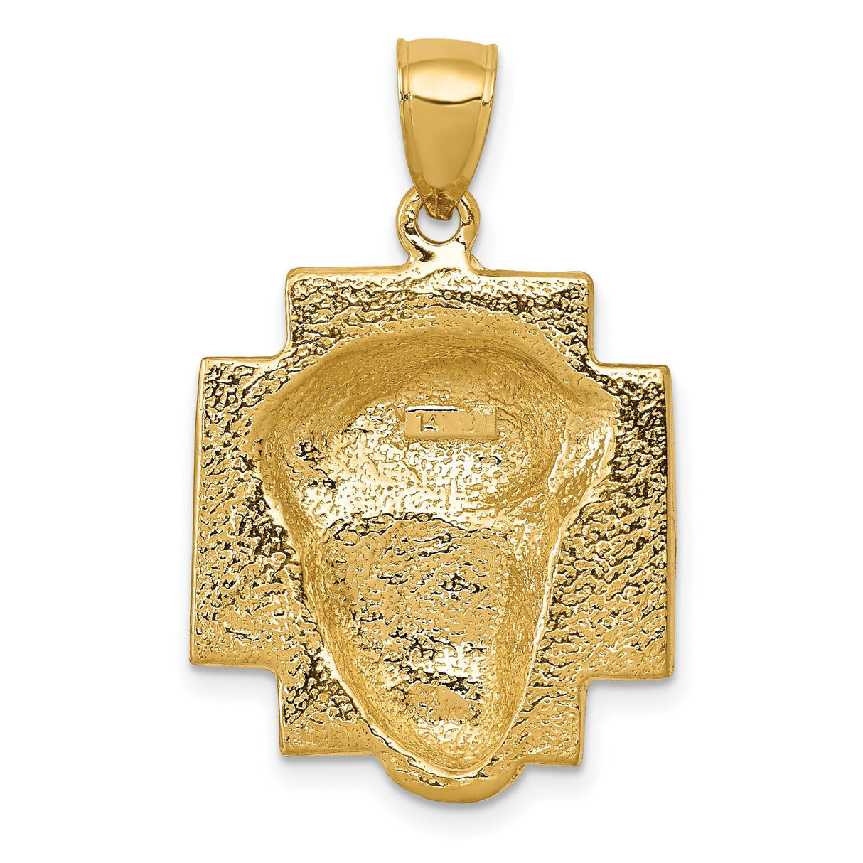 10k Yellow Gold Jesus Head Pendant with Crown of Thorns on Textured Cross