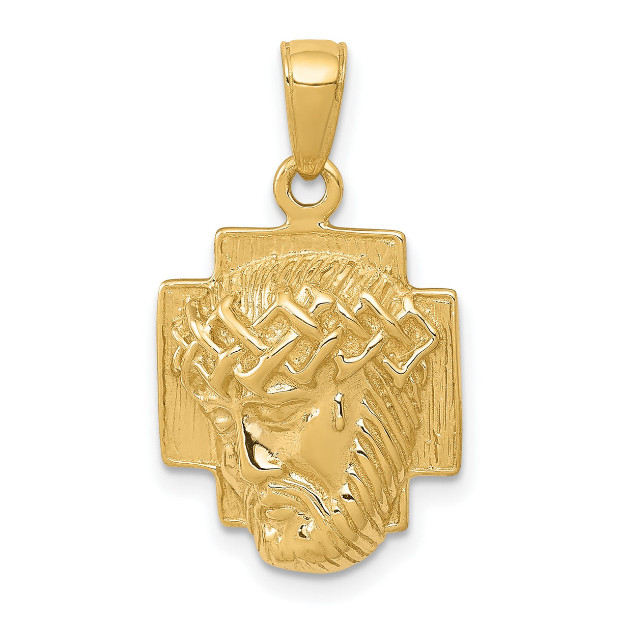 10k Yellow Gold Jesus Head Pendant with Crown of Thorns, Christ Face Medallion for Men