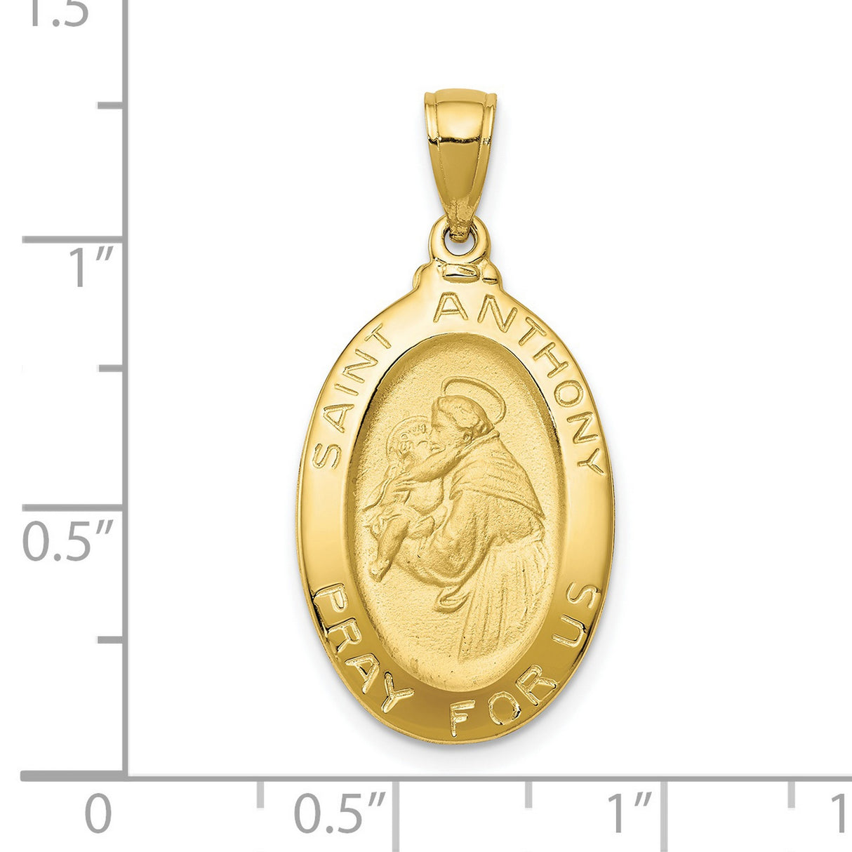 10k Yellow Gold Saint Anthony Medal Pendant, Oval Catholic Religious Charm for Women