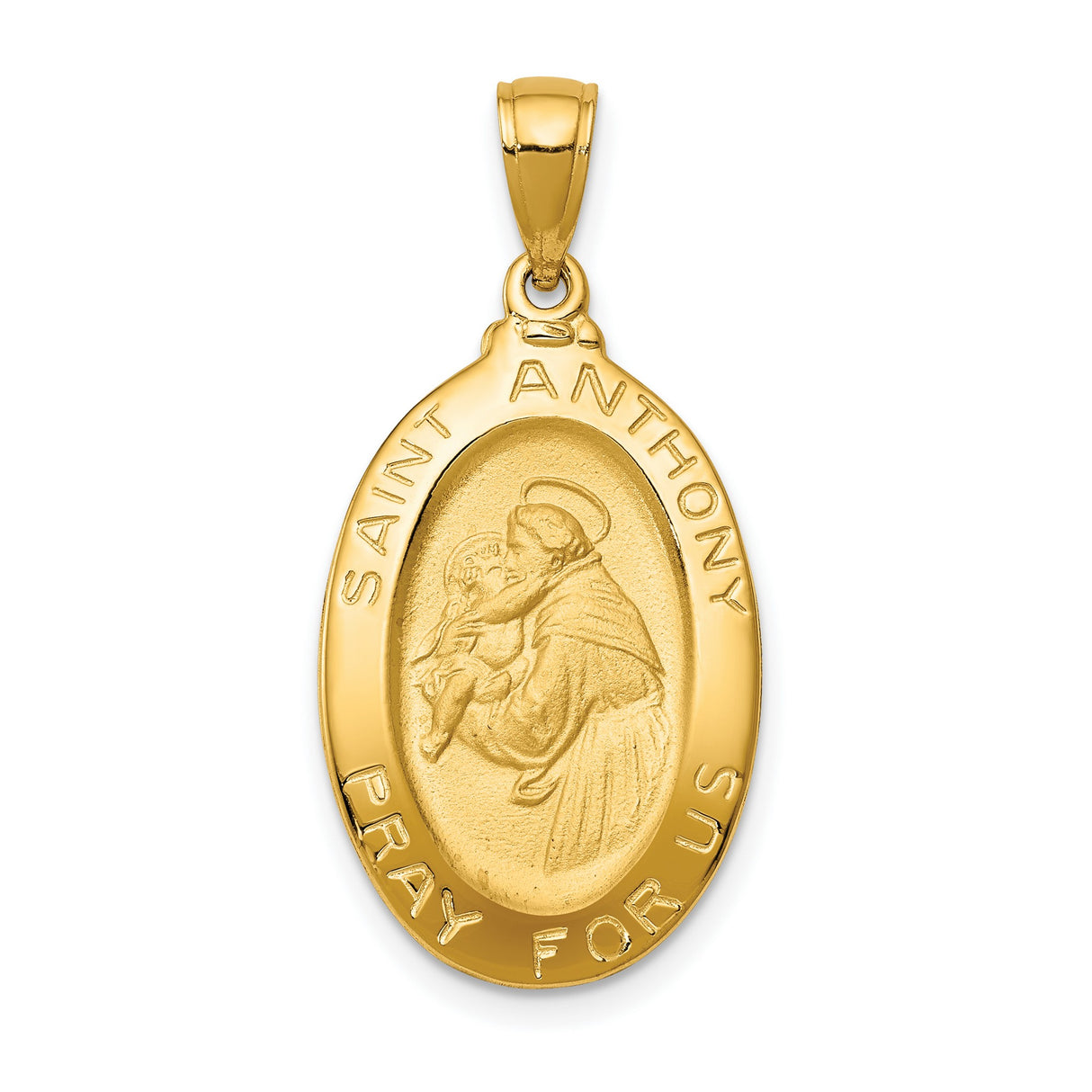 10k Yellow Gold Saint Anthony Medal Pendant, Oval Catholic Religious Charm for Women
