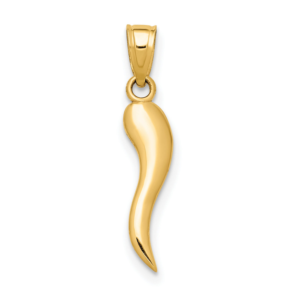 10k Yellow Gold Italian Horn Pendant, Cornicello Charm for Protection and Good Luck