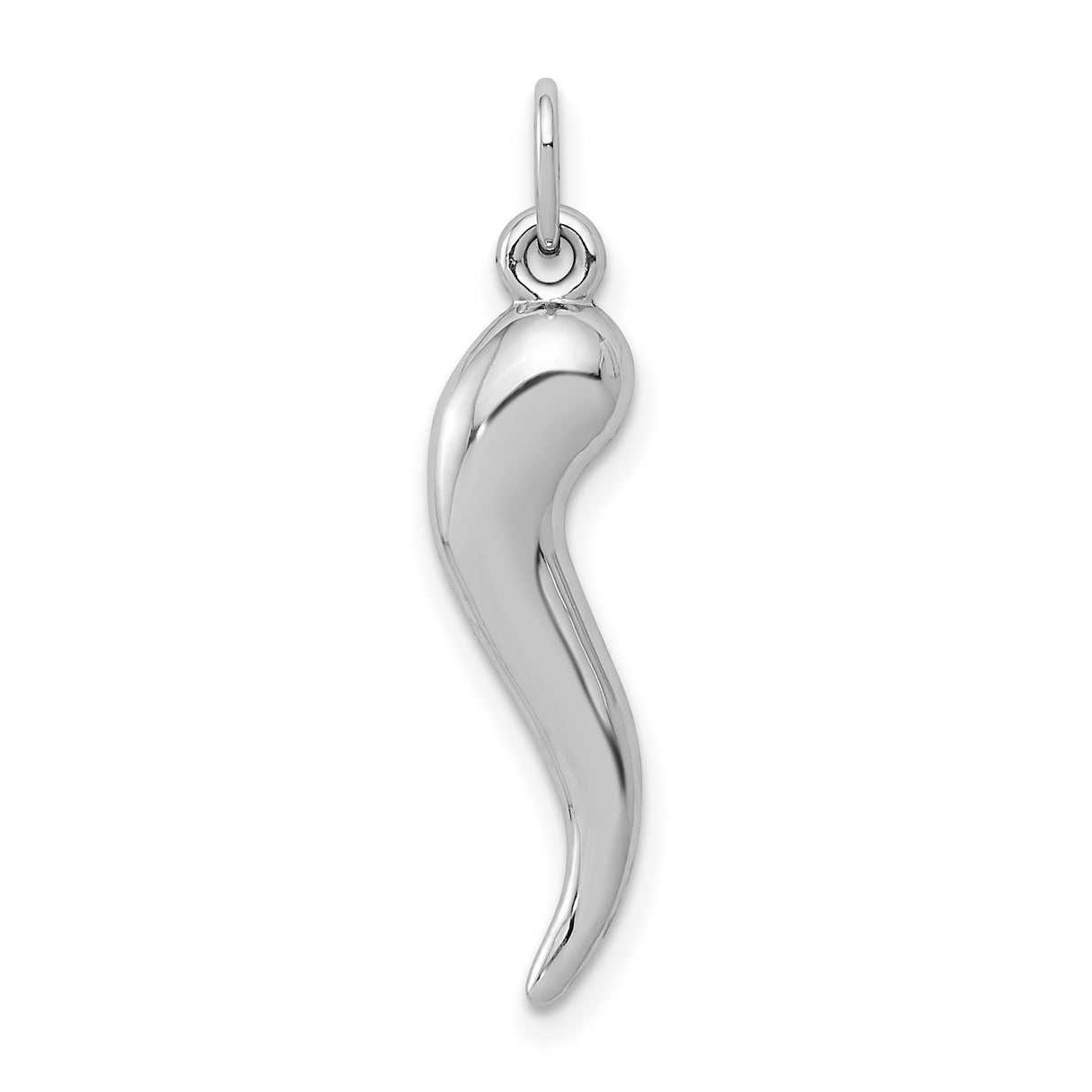 10k White Gold Horn Pendant, Italian Cornicello Amulet for Protection and Good Luck