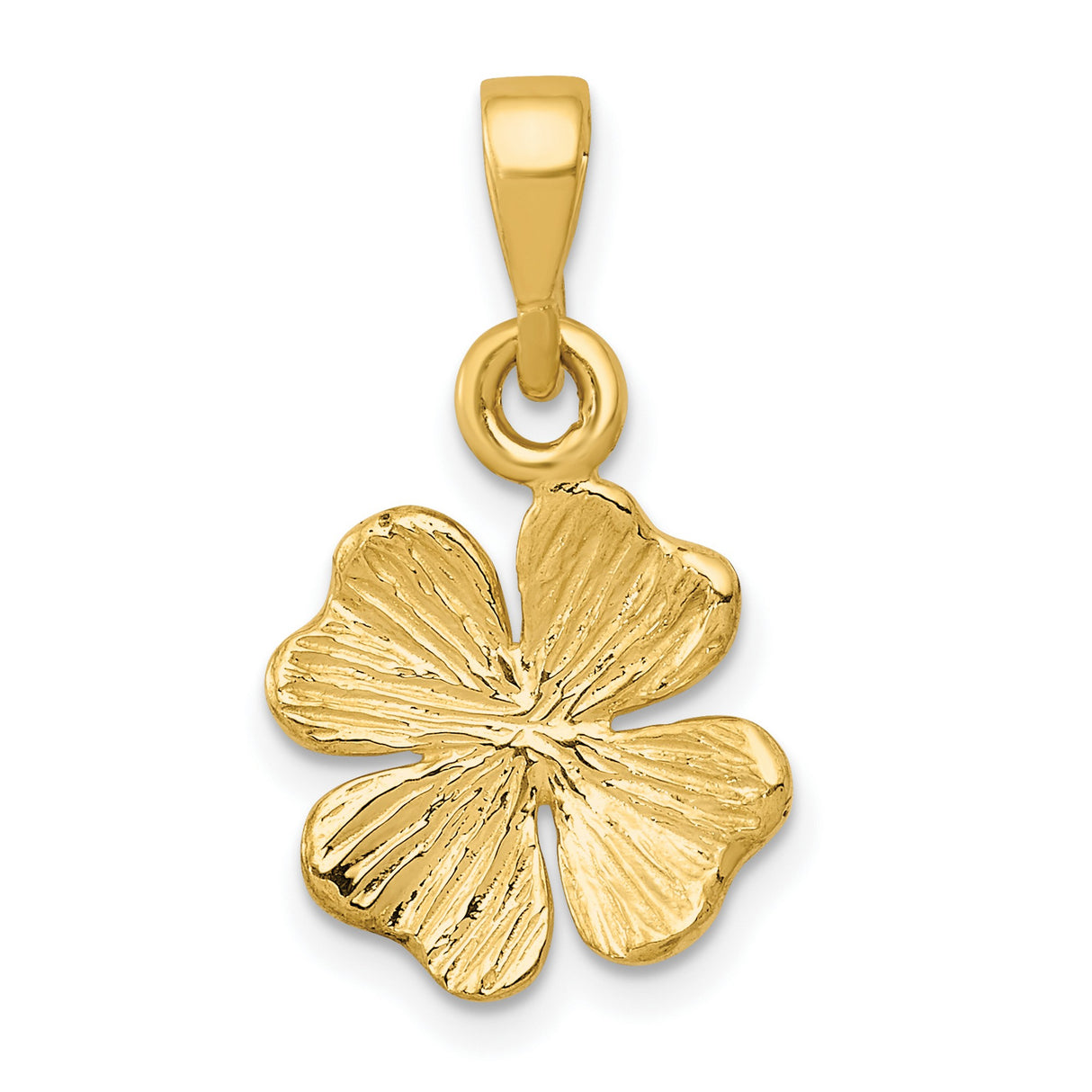 10k Yellow Gold Four-Leaf Clover Pendant, Textured Lucky Charm Design for Women