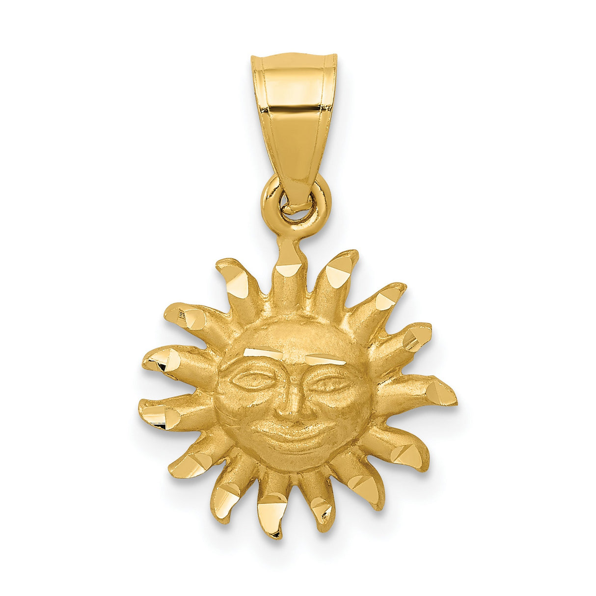 10k Yellow Gold Sun Face Pendant with Radiant Sunburst Design, Celestial Boho Jewelry for Women