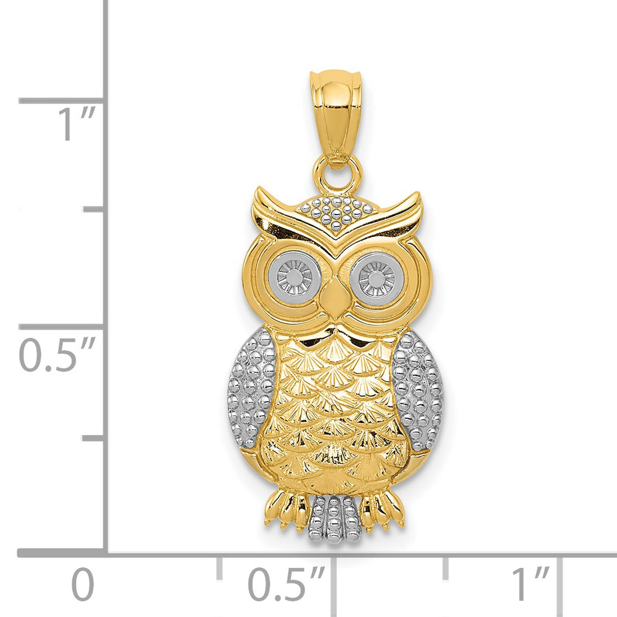 10k Multi-Tone Gold Owl Pendant with Textured Rhodium Detailing, Nature-Inspired Bird Charm