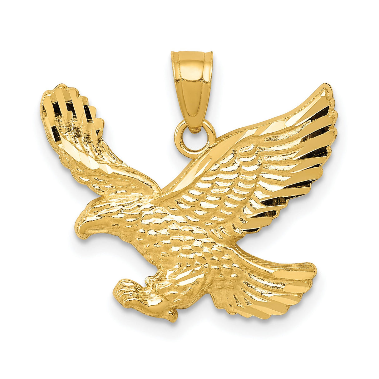 10k Yellow Gold Eagle Pendant with Detailed Flying Eagle Design, Patriotic Unisex Jewelry