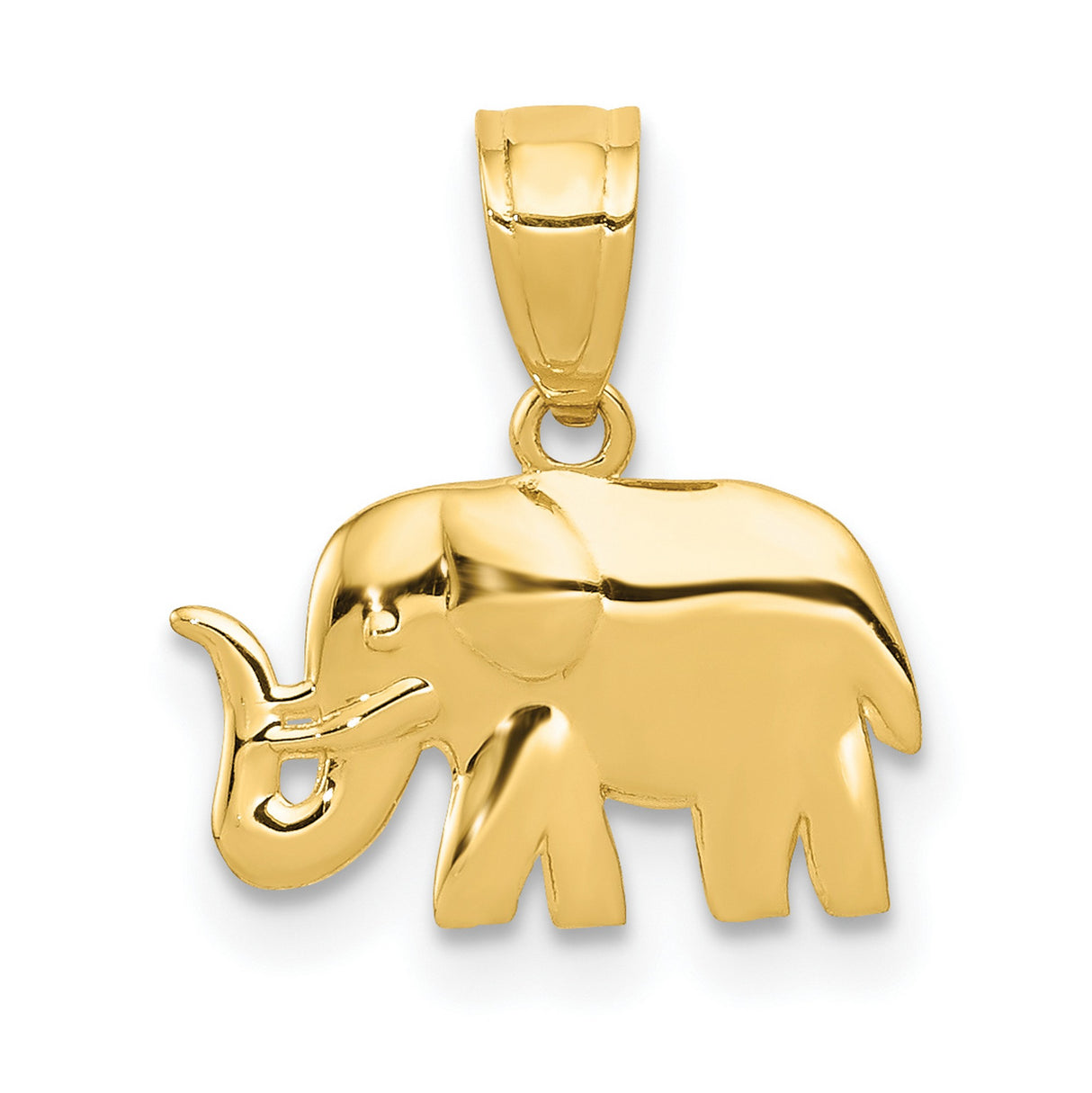 10k Yellow Gold Elephant Pendant with Raised Trunk, Spiritual Animal Charm for Women