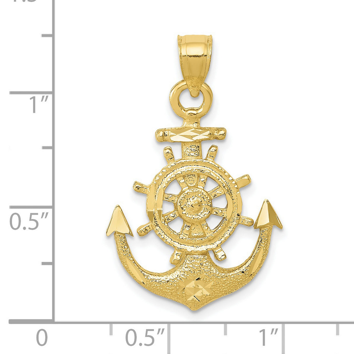 10k Yellow Gold Anchor Pendant with Ship Wheel Design, Nautical Charm for Men