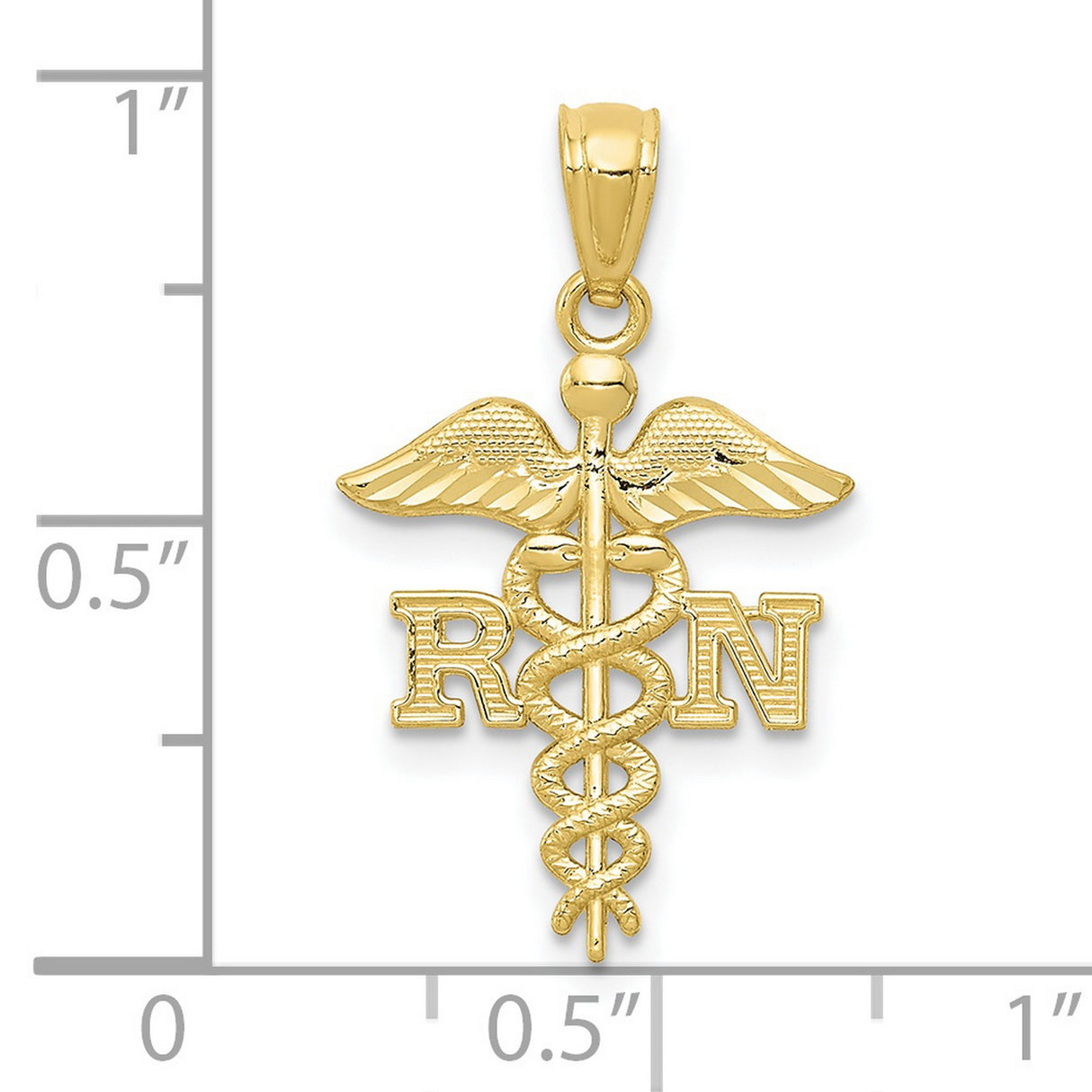 10k Yellow Gold RN Pendant with Caduceus Symbol, Detailed Wings and Staff Design