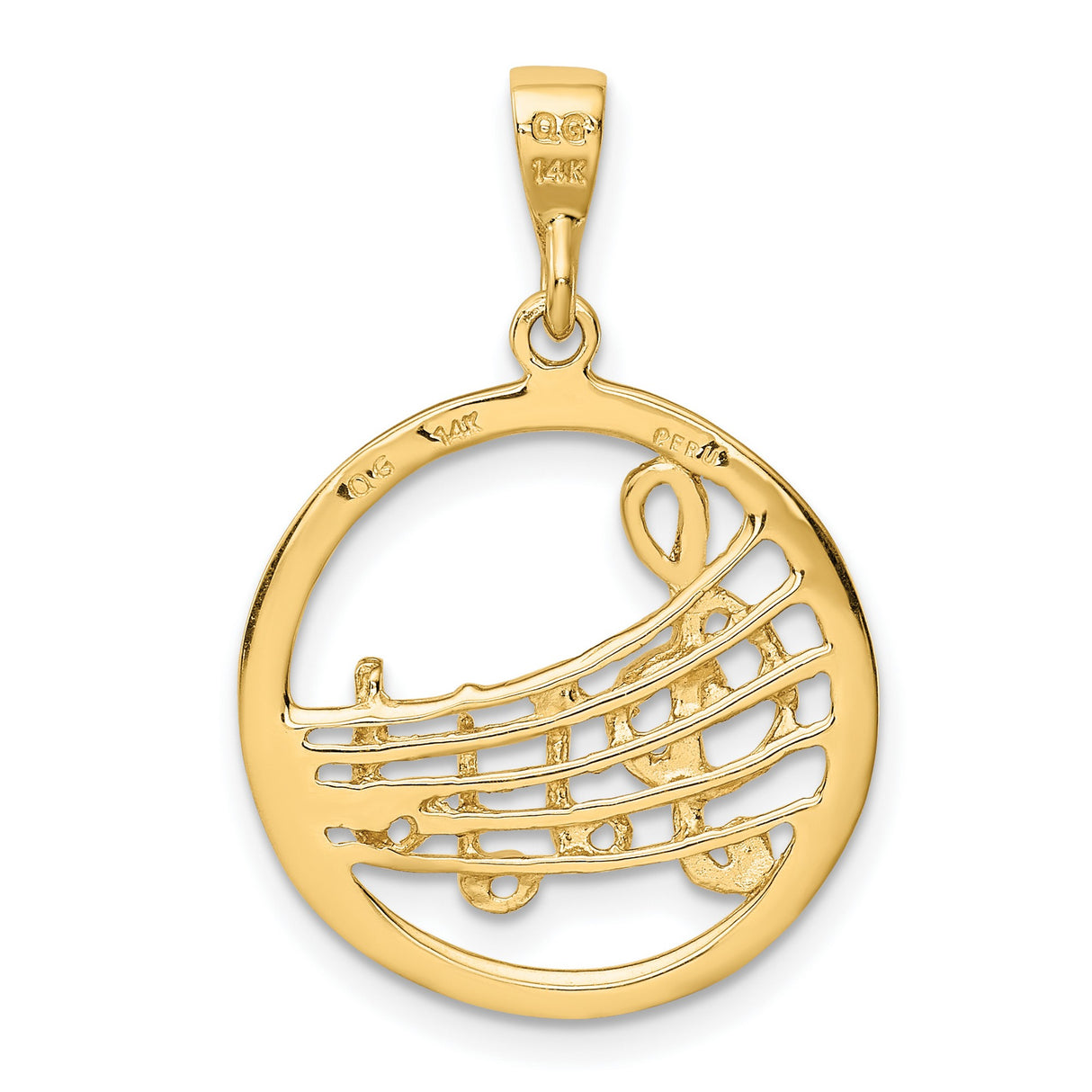 10k Yellow Gold Musical Note Pendant with Treble Clef and Staff Design for Women and Teens