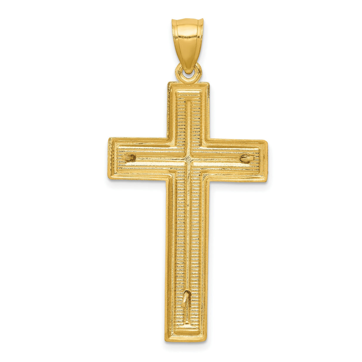 10k Multi-Tone Gold Crucifix Pendant, Textured Beveled Edges, Christian Cross with Jesus