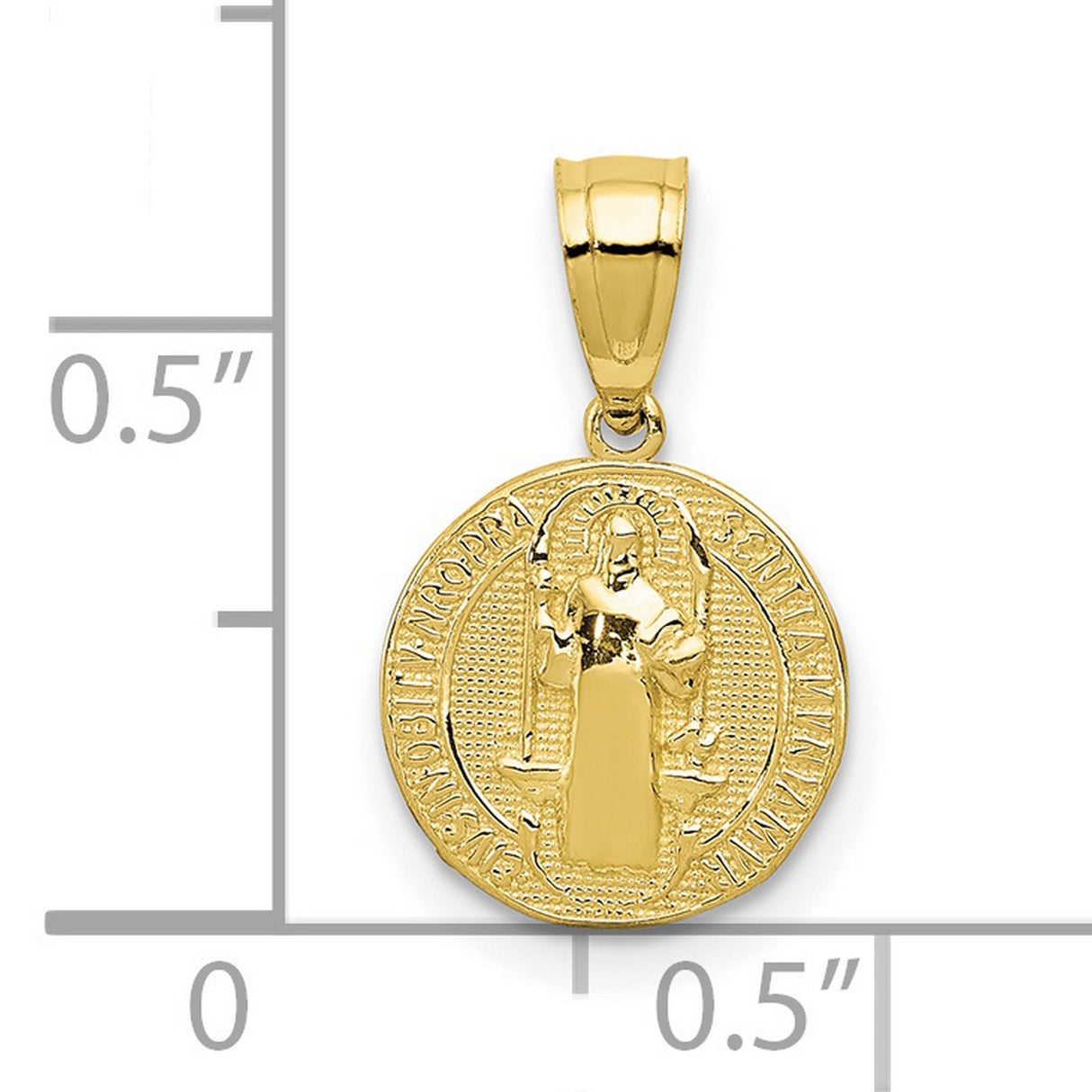 10k Yellow Gold Saint Benedict Pendant with Latin Inscription and Cross Symbol