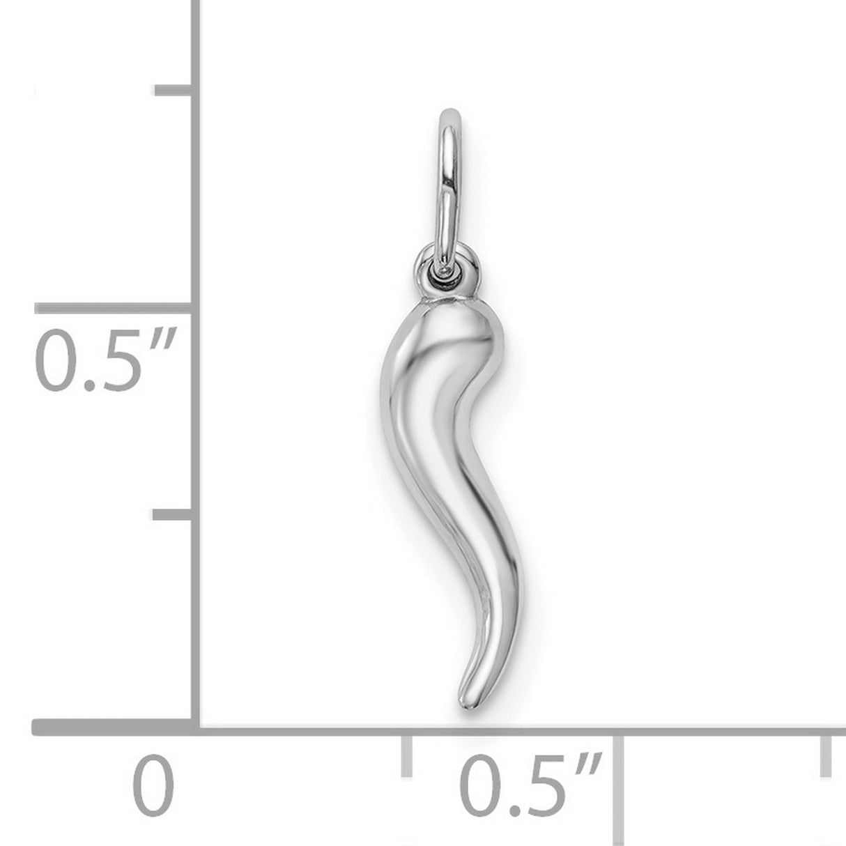 10k White Gold Italian Horn Pendant, Classic Cornicello Charm for Good Luck and Protection