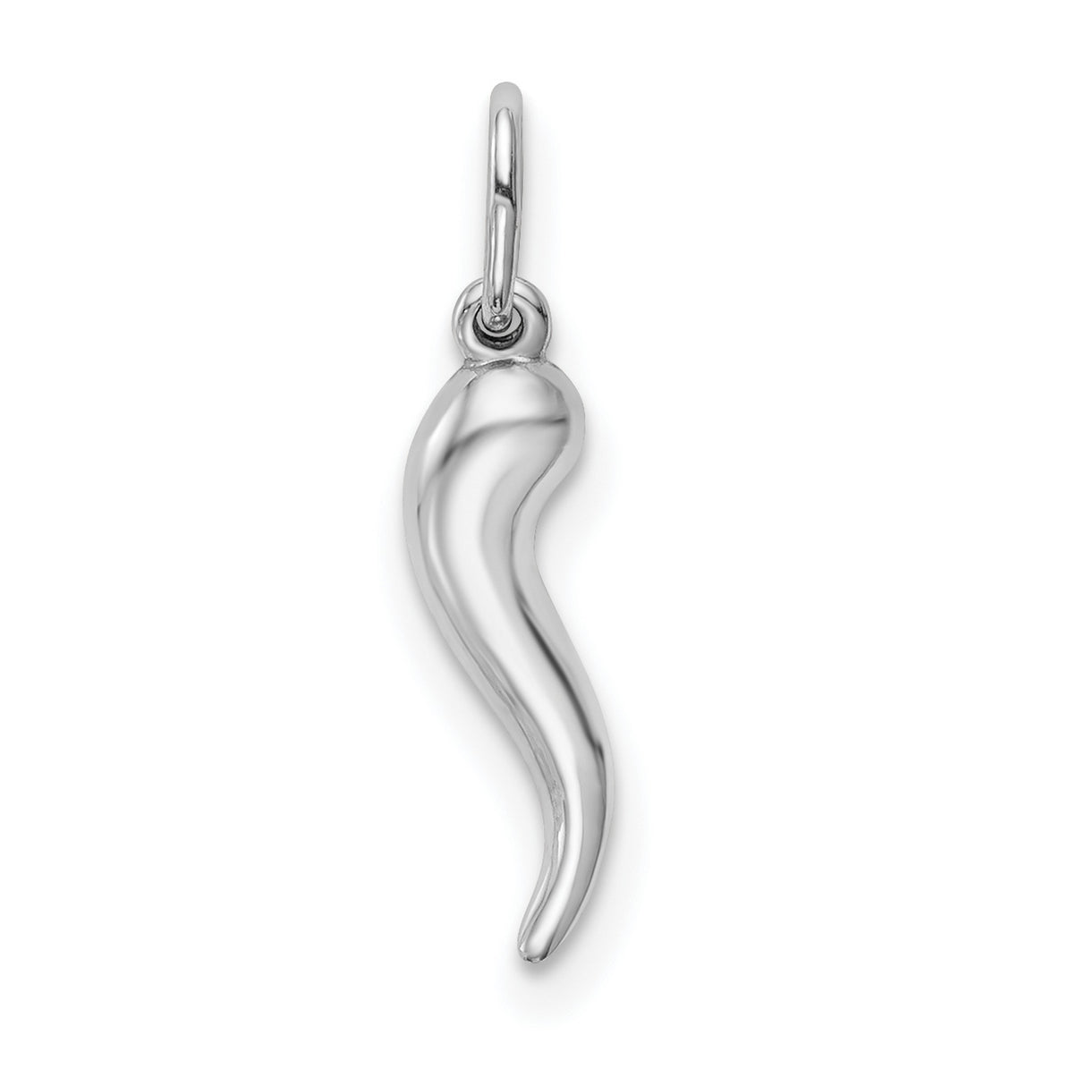 10k White Gold Italian Horn Pendant, Classic Cornicello Charm for Good Luck and Protection