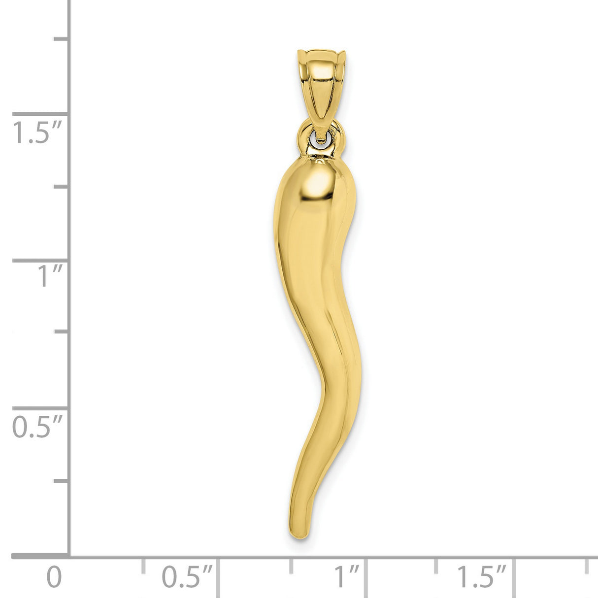 10k Yellow Gold Italian Horn Pendant, Cornicello Amulet Charm for Good Luck and Protection