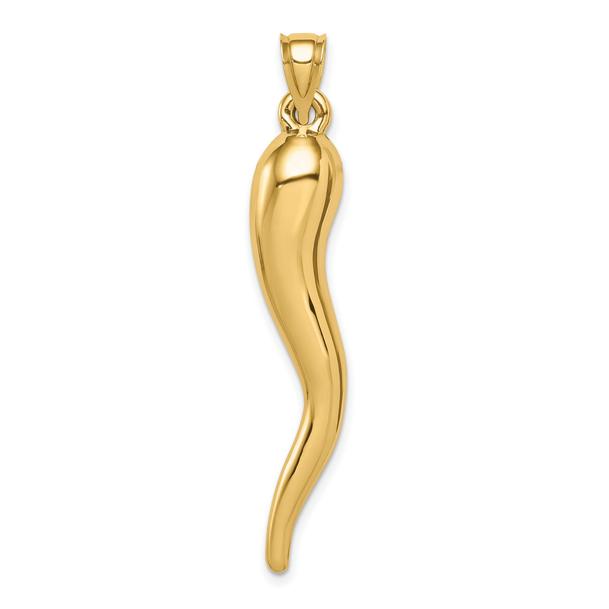 10k Yellow Gold Horn Pendant, Italian Cornicello Charm for Protection and Good Luck