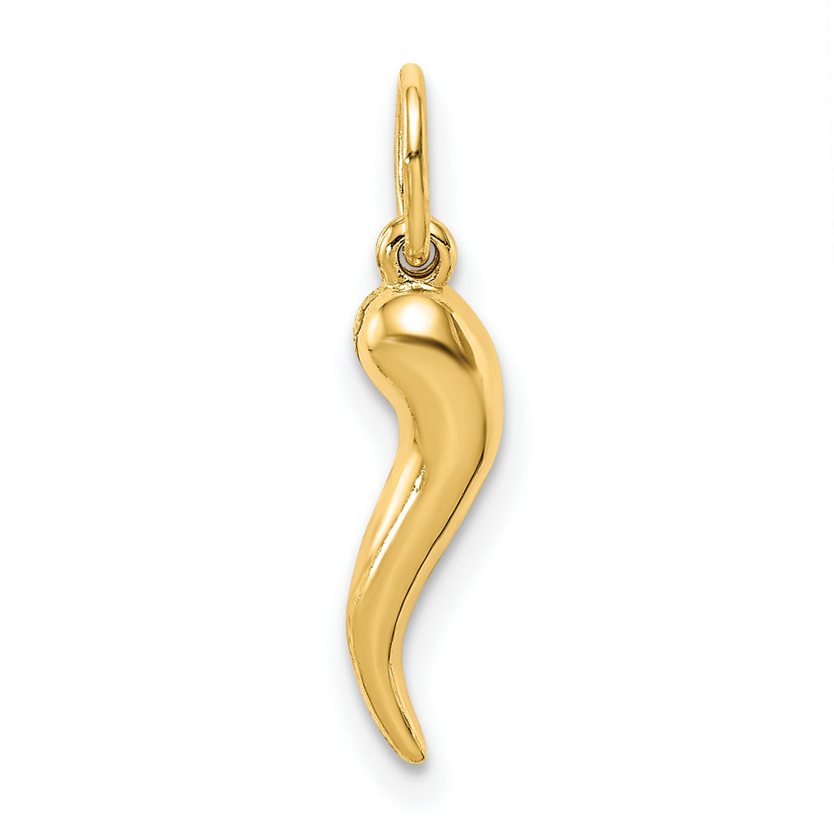 10k Yellow Gold Cornicello Horn Pendant, Traditional Italian Talisman for Protection