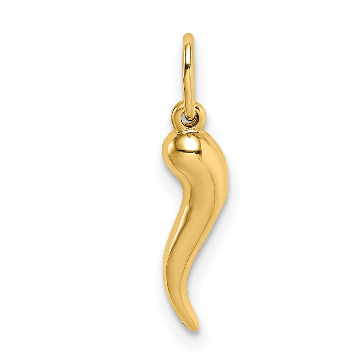 10k Yellow Gold Cornicello Horn Pendant, Traditional Italian Talisman for Protection