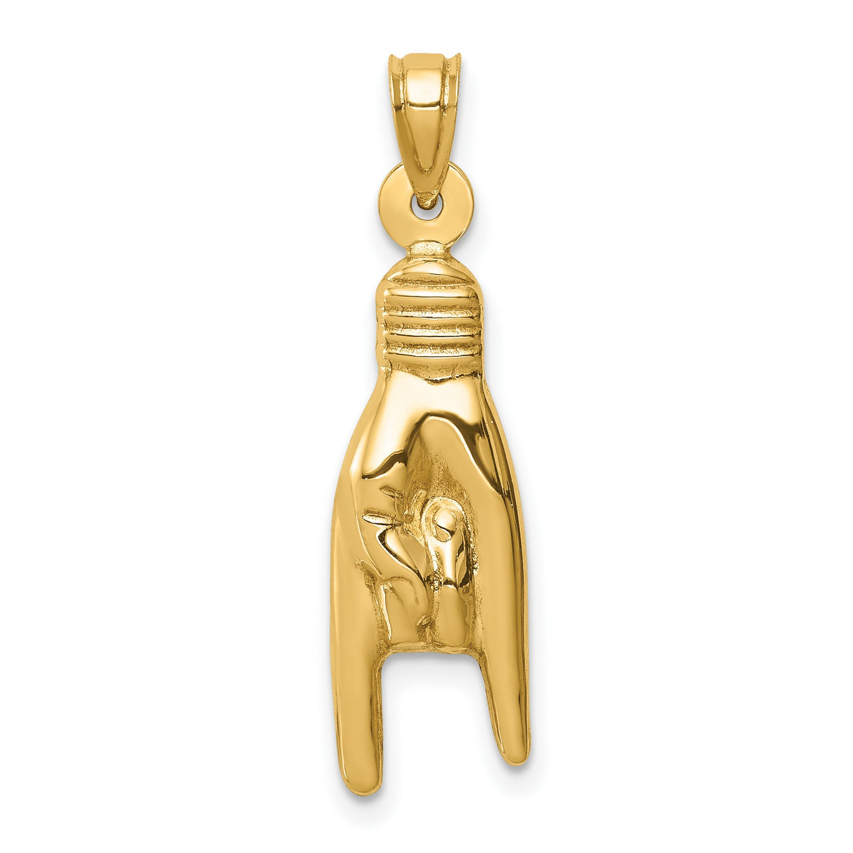 10k Yellow Gold Mano Cornuto Hand Pendant, Italian Horn Talisman for Protection and Strength