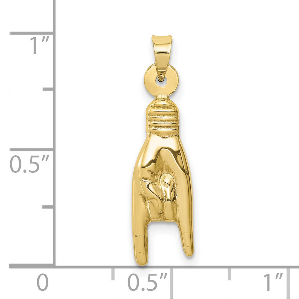 10k Yellow Gold Rock Hand Pendant, 3D Horns Gesture, Rebellious Music Charm Style