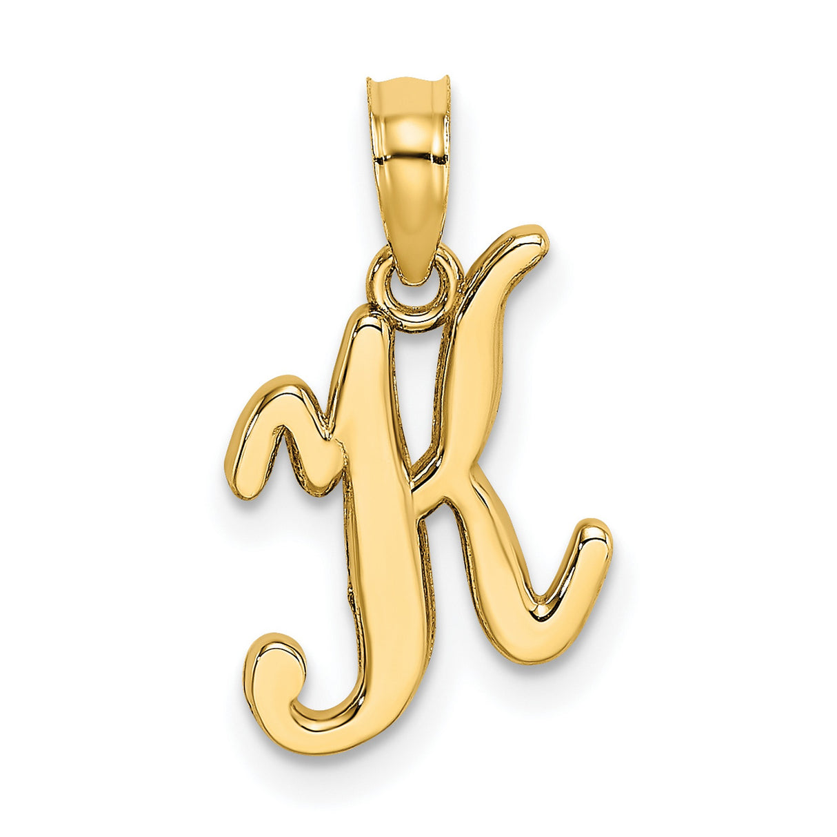 10k Yellow Gold Script Initial Pendant, Cursive Letter K Charm for Women