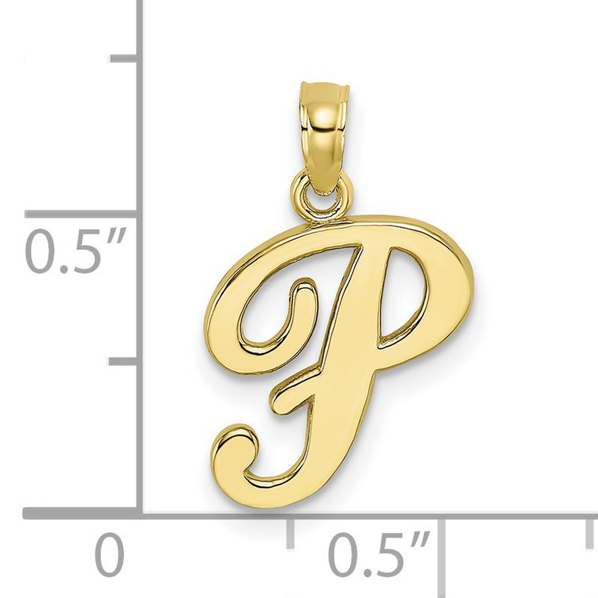 10k Yellow Gold Script Letter P Pendant, Cursive Monogram Charm for Women or Unisex Wear