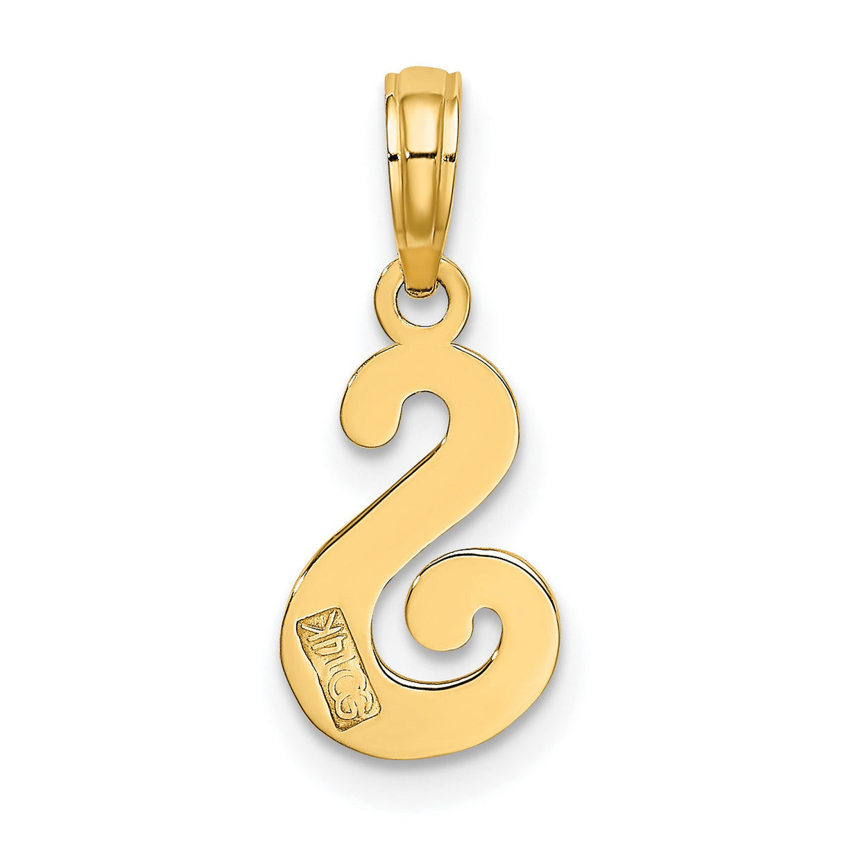10k Yellow Gold Script S Initial Pendant, Polished Letter Charm for Women