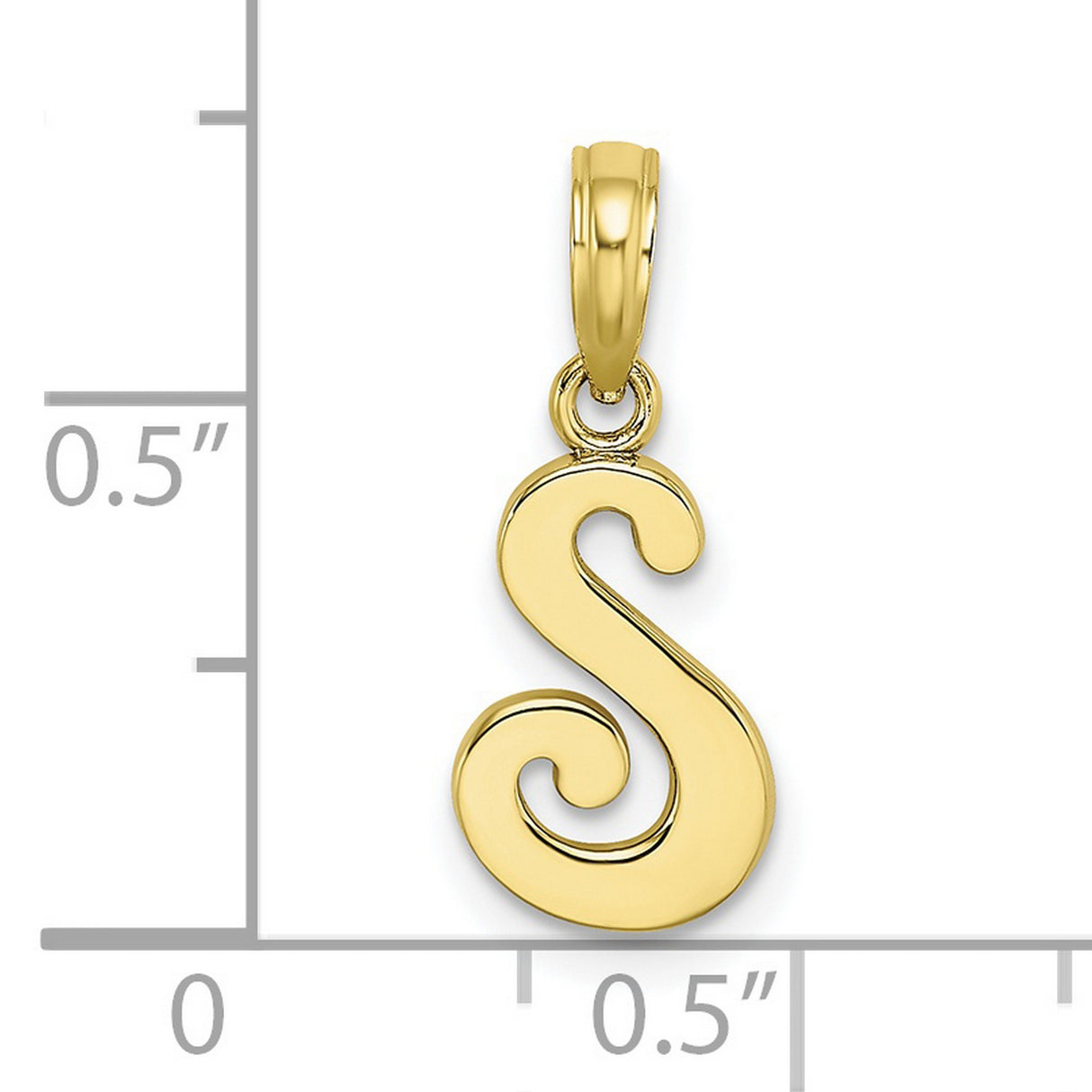 10k Yellow Gold Script S Initial Pendant, Polished Letter Charm for Women